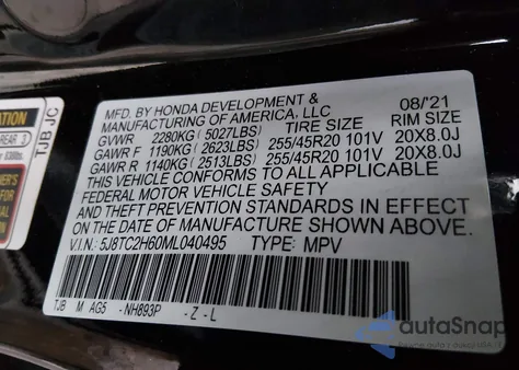 2021 Acura Rdx A-Spec Package z USA, uszkodzony, nr VIN 5J8TC2H60ML040495